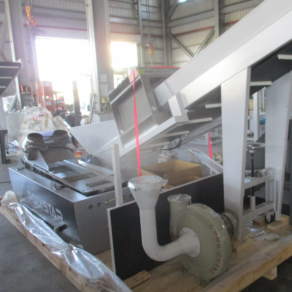 Hard Plastic Regrind Recycling Machine, View Hopper feeding recycling line, Polystar Product
