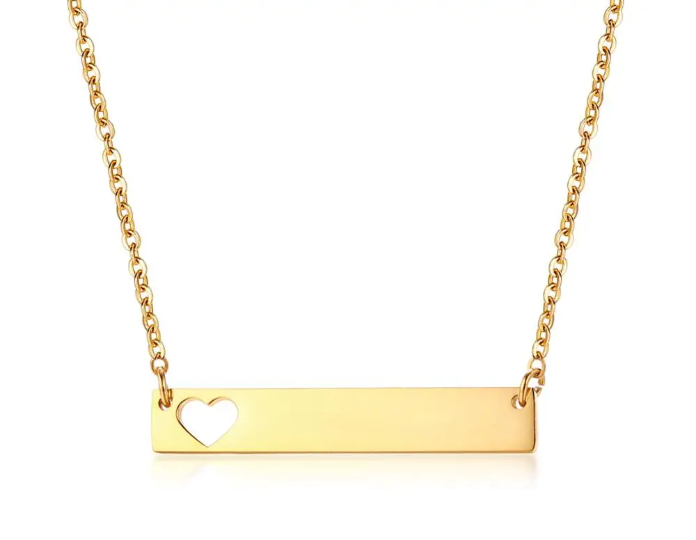 Simple design brick shape heart craved personalize necklace