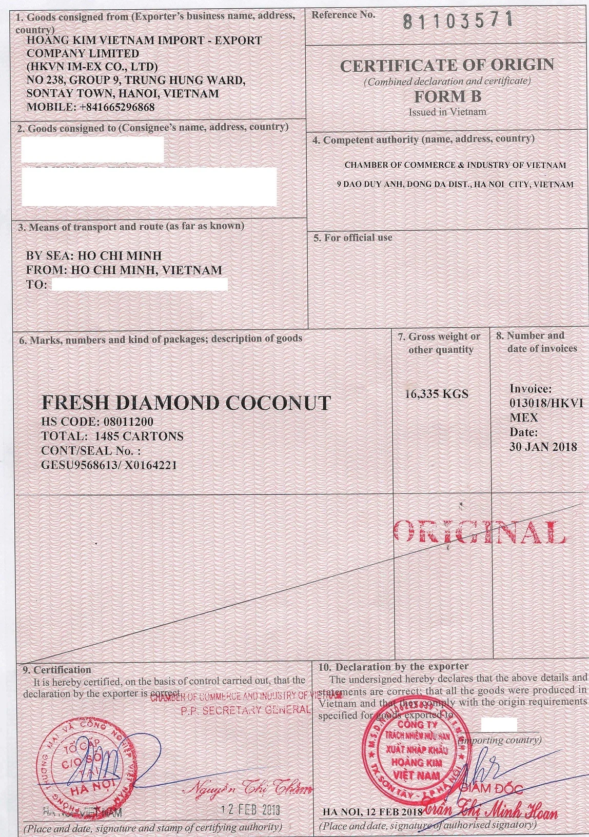 HK. Co fresh coconut. 12.2