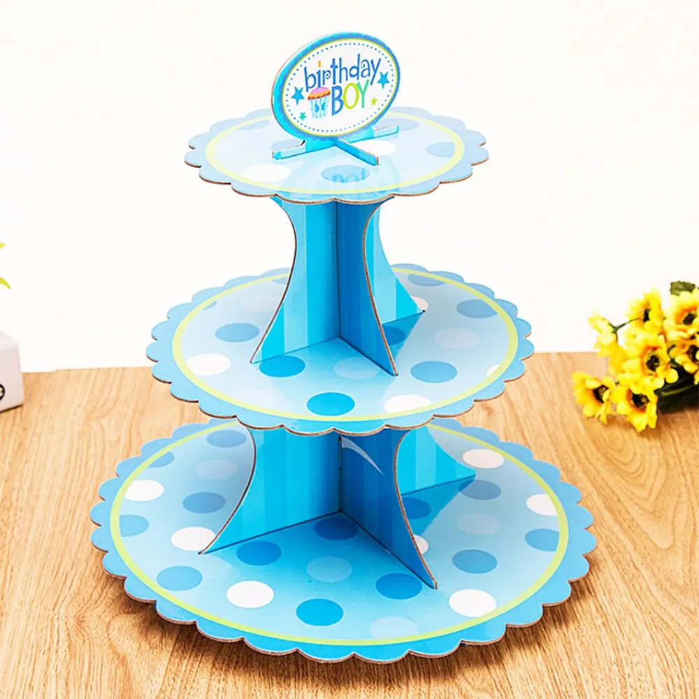 La Cote Blue Brulee Cake Stand in Losange Pattern Set of 2 Multicolor