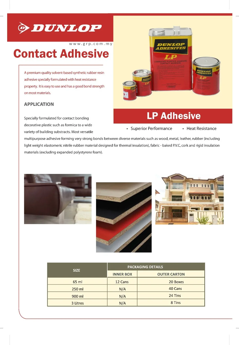 Dunlop Lp Contact Adhesive Solventbased Synthetic Rubber Resin Adhesive Heat Resistant Buy