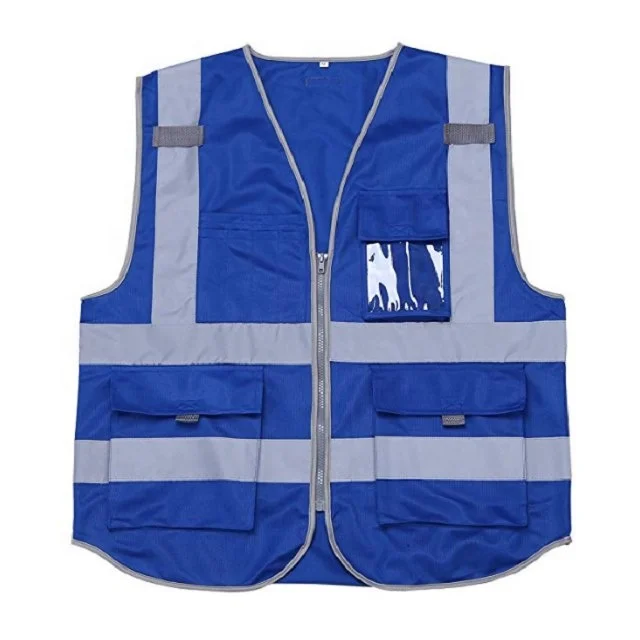 New Model Whole Sale Working Wear Unisex High Visibility Zipper Front Safety Vest with Reflective Strip and Pockets
