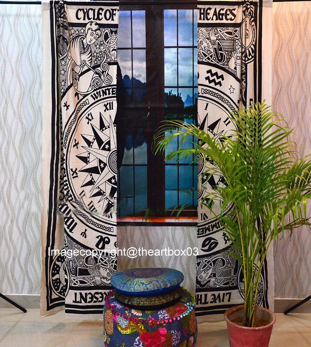 Cycle Of Age Indian Door Window Balcony Curtains Boho Ethnic Ombre