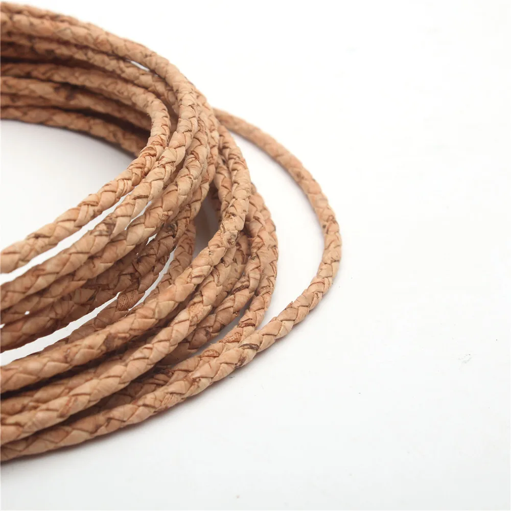Natural Cork 3mm Braided round cork cord 1 meter Portuguese cork jewelry supplies /Findings cord vegan Cor-147