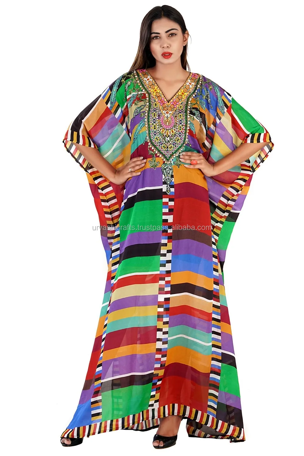 Traje De Vestir Mujer Bikini Largo Con Tampado De Caftán Para