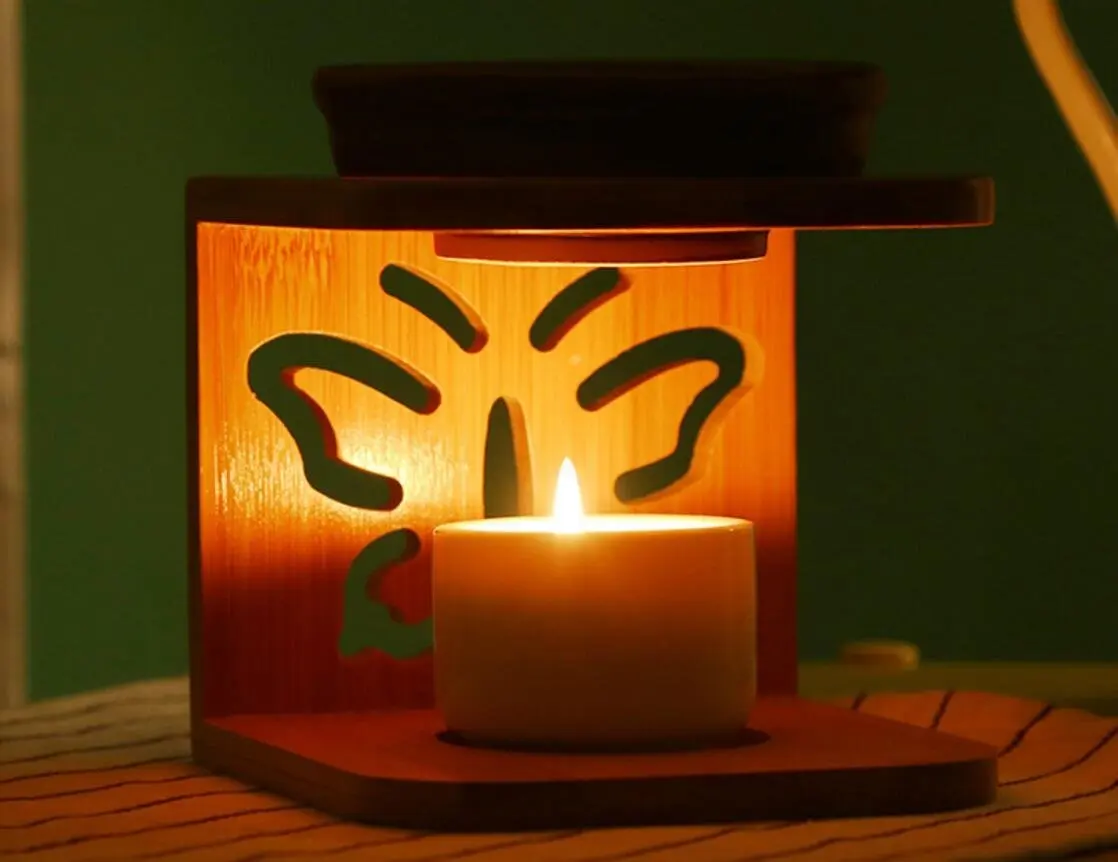 Bamboo Wood Essential Oil Lamp/aroma Stove Creative With Candle Holder