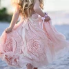 ZH3847G Pink Flower Girls' Dresses For Wedding Lace Applique Ruffles Kids Formal Wear Sleeveless Long Beach Girl's Pageant Gown