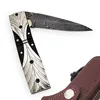 Damascus steel folding knife /pocket knife with white copper + black horn