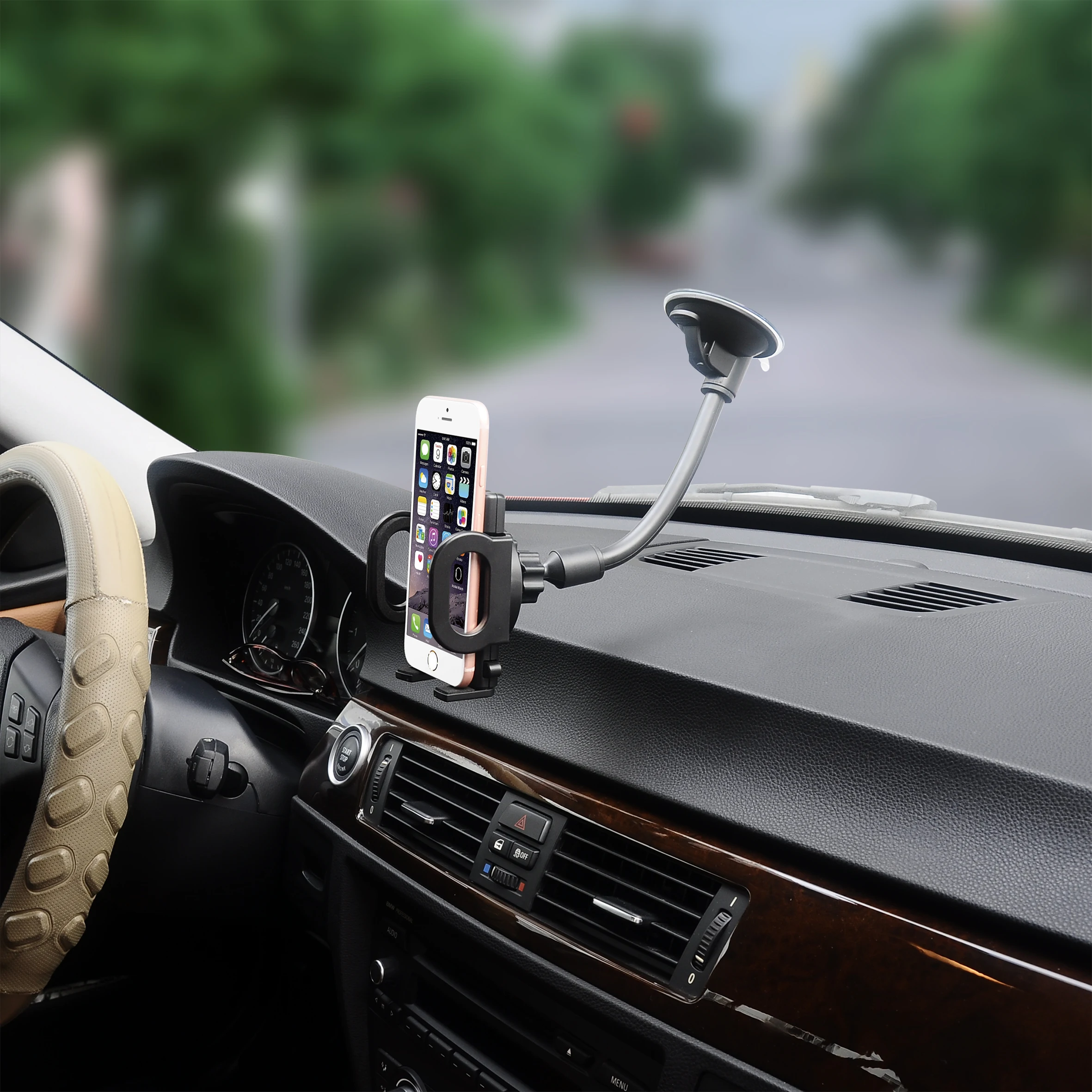 度柔性和鹅颈挡风玻璃手机手机座吸盘电话支架 - buy 手机车载手机 