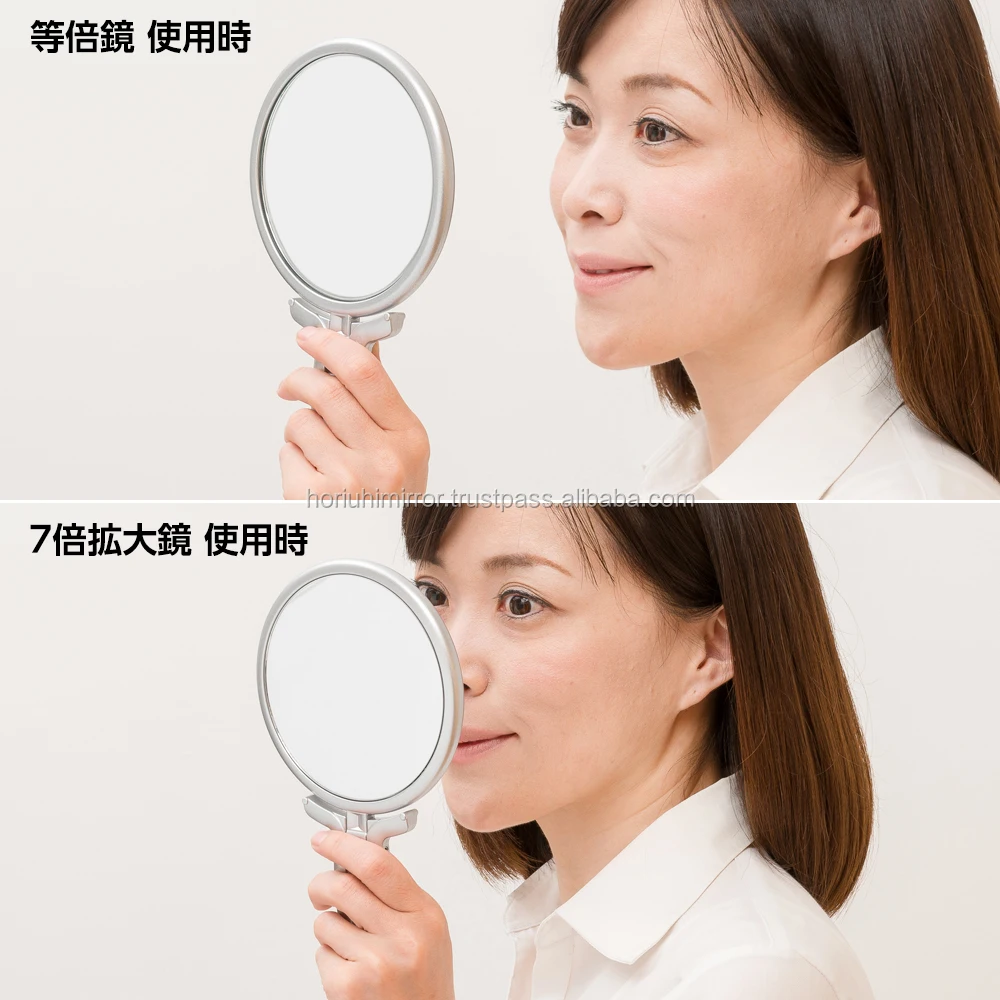 
Hot sale long handle customized logo plastic double sides makeup hand mirror 