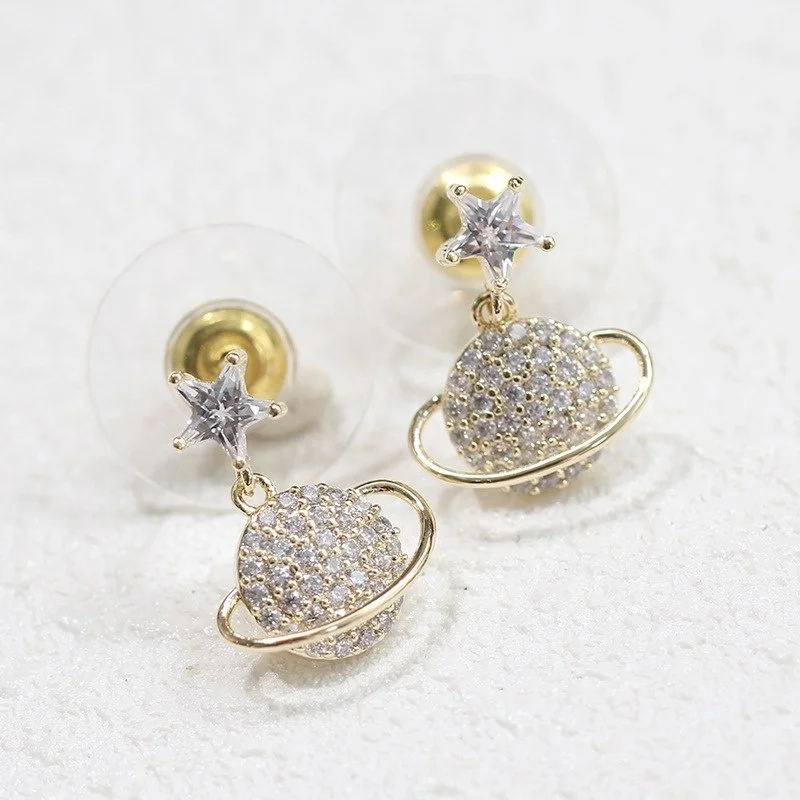 

Fashion Designer Planet Shape Moon Star Earring Stud S925 Needle Wedding Earrings for brides