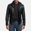 Leather Creative Men's Black Leather Motorcycle Jacket With Removable Hood-100% Real Leather