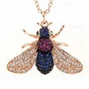 Cheap fashion womens necklace set cubic zirconia bee animal jewelry brass charm silver pendant custom