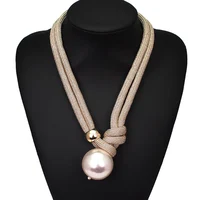 

HANSIDON Big Pearl Pendant Necklaces Women Handmade Rope Adjustable Statement Chokers Necklaces Long Fashion Jewelry