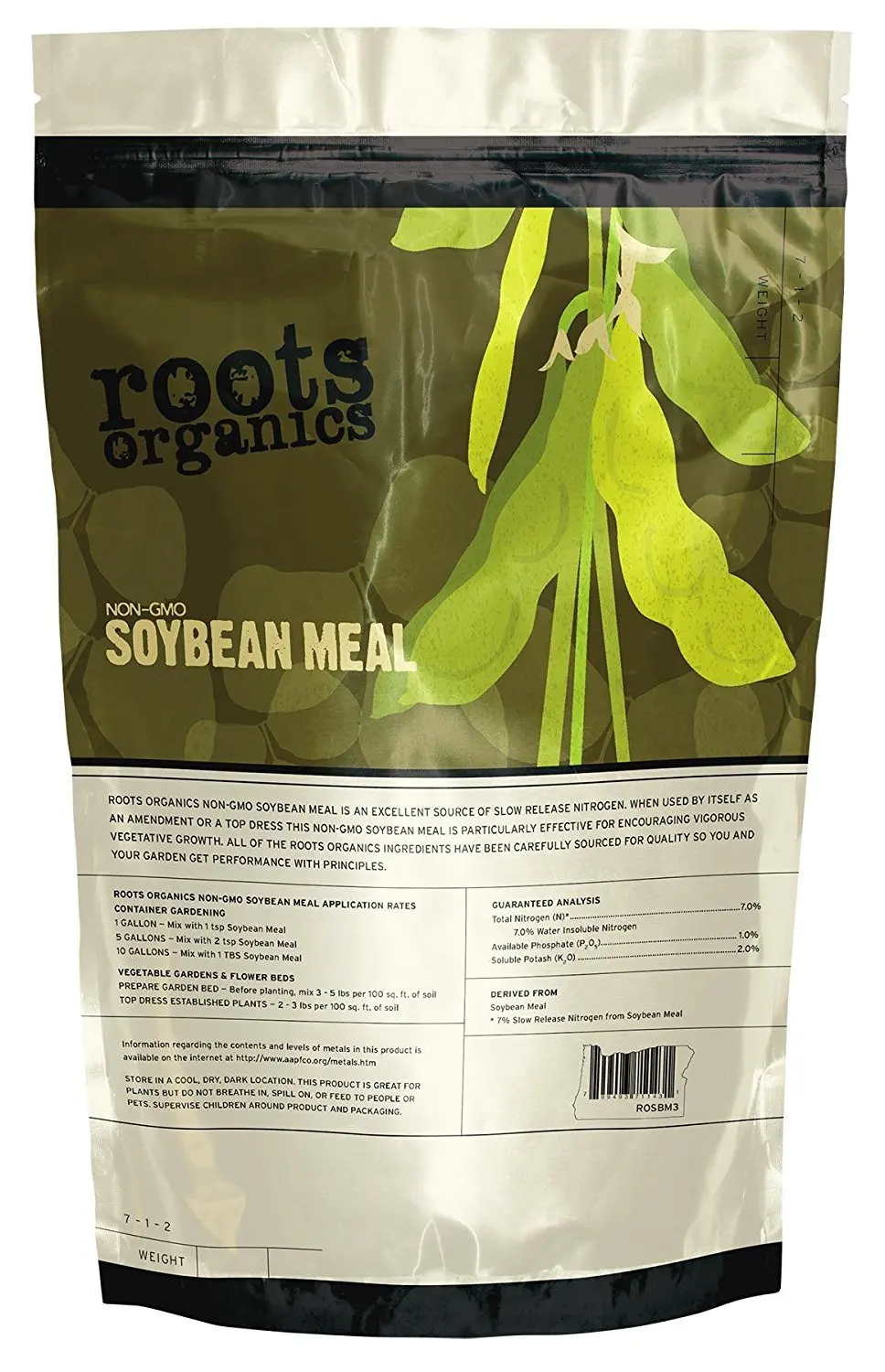 Roots Organics 715114 NonGMO Organic Soybean Meal Fertilizer, 20 lb