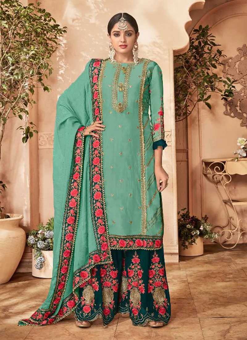 Heavy Embroidery Work Party Wear Georgette Sharara Suits Collection ...