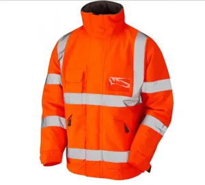 Workwear Hi Vis Railway Bomber Jacket Waterproof With Fleece Lining Orange Workwear Hi Vis Railway Bomber Jacket Waterproof With Fleece Lining Orange