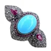 Pave Diamond Ruby and Turquoise Gemstone Ring 925 Silver Jewelry