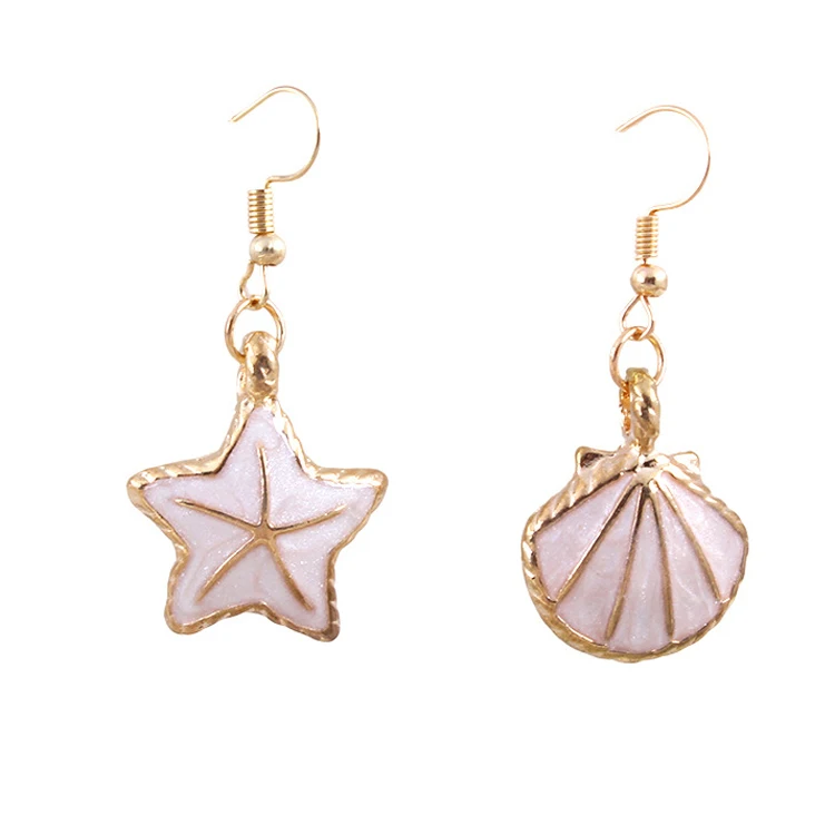 

90s European Hot Selling Creative Zinc Alloy Seashell Drop Earrings for Women, Pink enamel