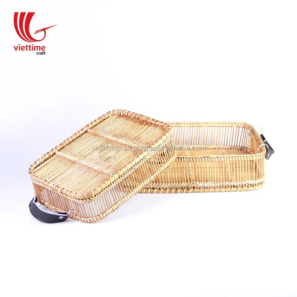Woven Bamboo Basket Serving Tray For Bread And Fruit/ Hand Woven Basket