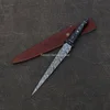 Custom Made Damascus Steel Hunting Survival Knife with Leather Sheath 2089