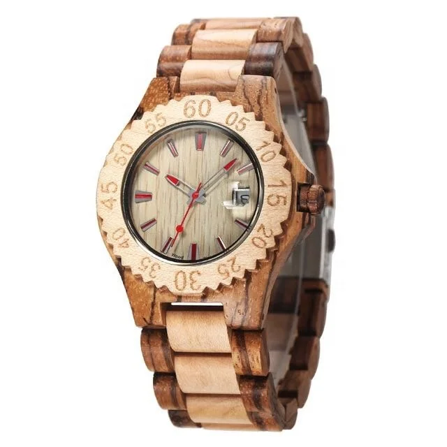 

Luxury brand china wholesale oem auto date watches men maple wooden timepieces
