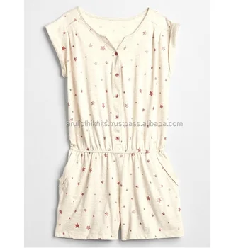 metallic printed button front girls romper view girls romper