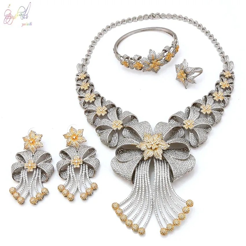 

Diamond Bridal Sets Cubic Zirconia Necklace Wedding Band Sets For Him And Her, Any color is avaliable