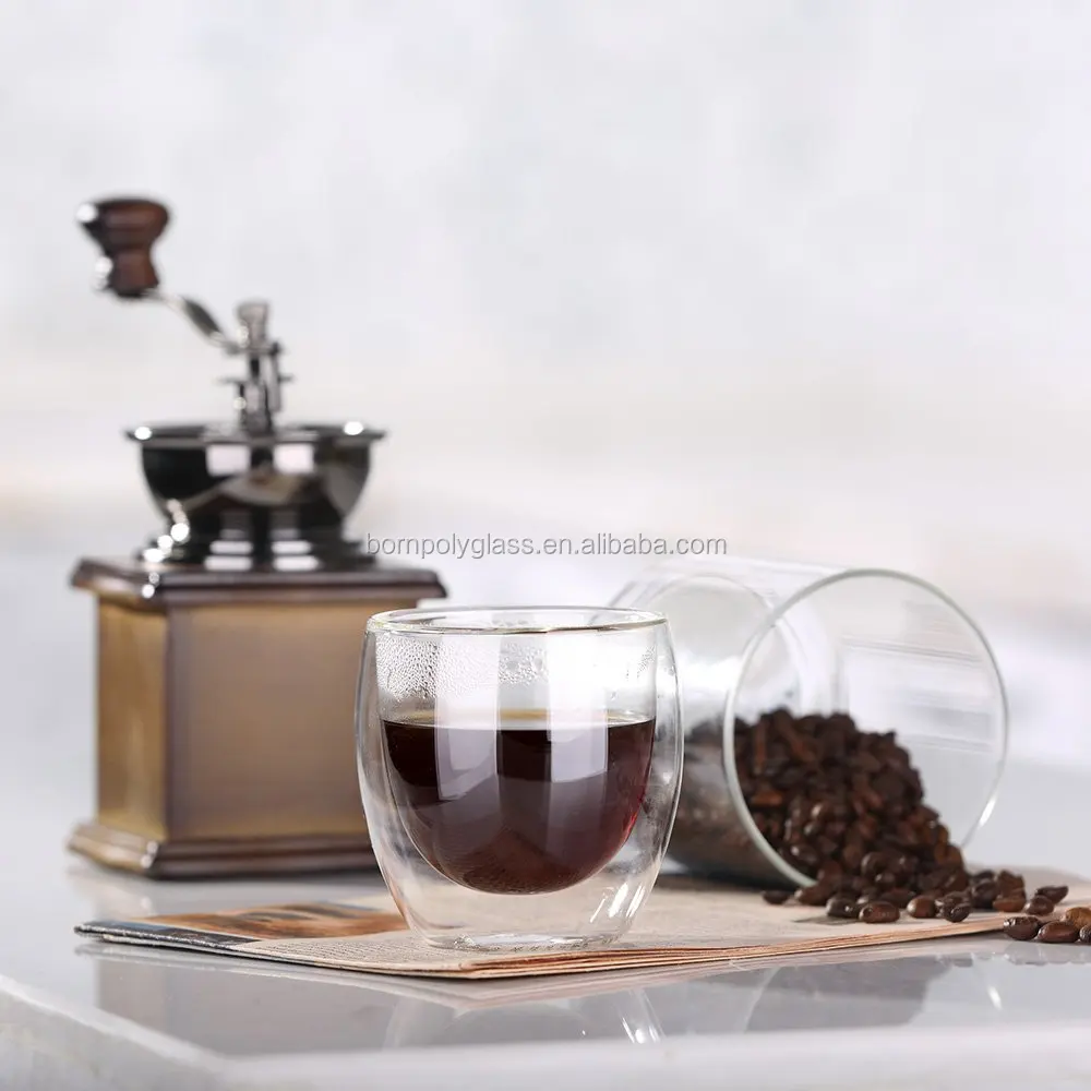 Premium Kalite El Sanatları Çift Duvar Termo Cam Espresso Kahve Fincanı