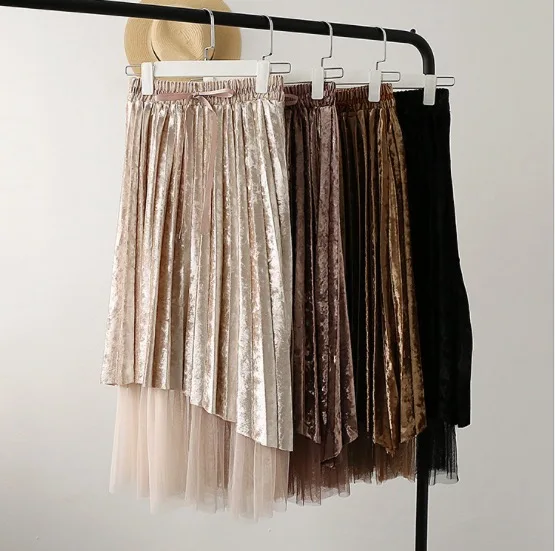 New Puff Women Mesh Tulle long Skirt Fashion Vintage Pleated Floral Embroidery Elegant women Tutu Skirts