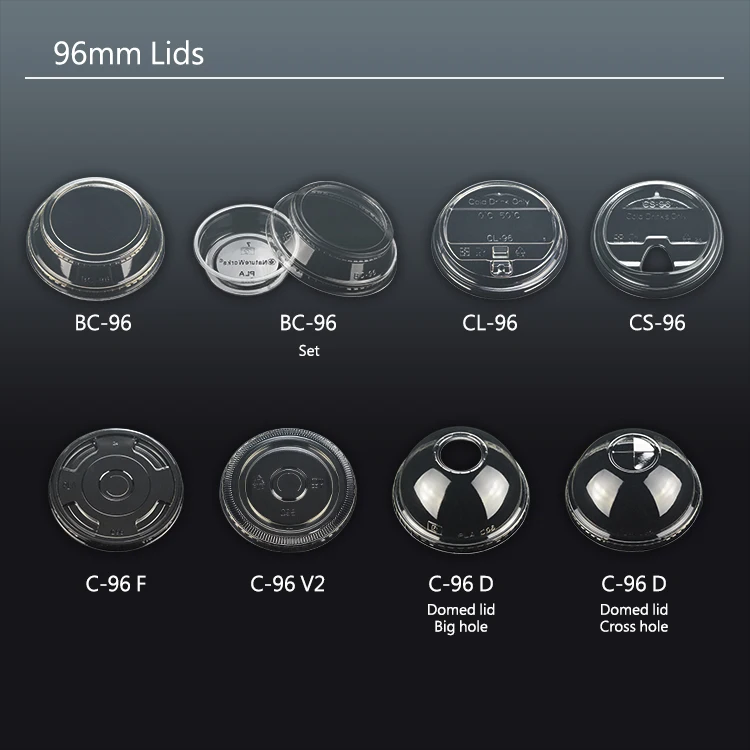 
PLA plastic lids 96 mm biodegradable drinking , coffee , dome and flat lid 