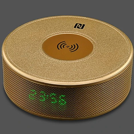 

NFC Wireless charger stereo sound Bluetooth speaker BT4.2 wireless charger stand for many brands, Gold.black. gray