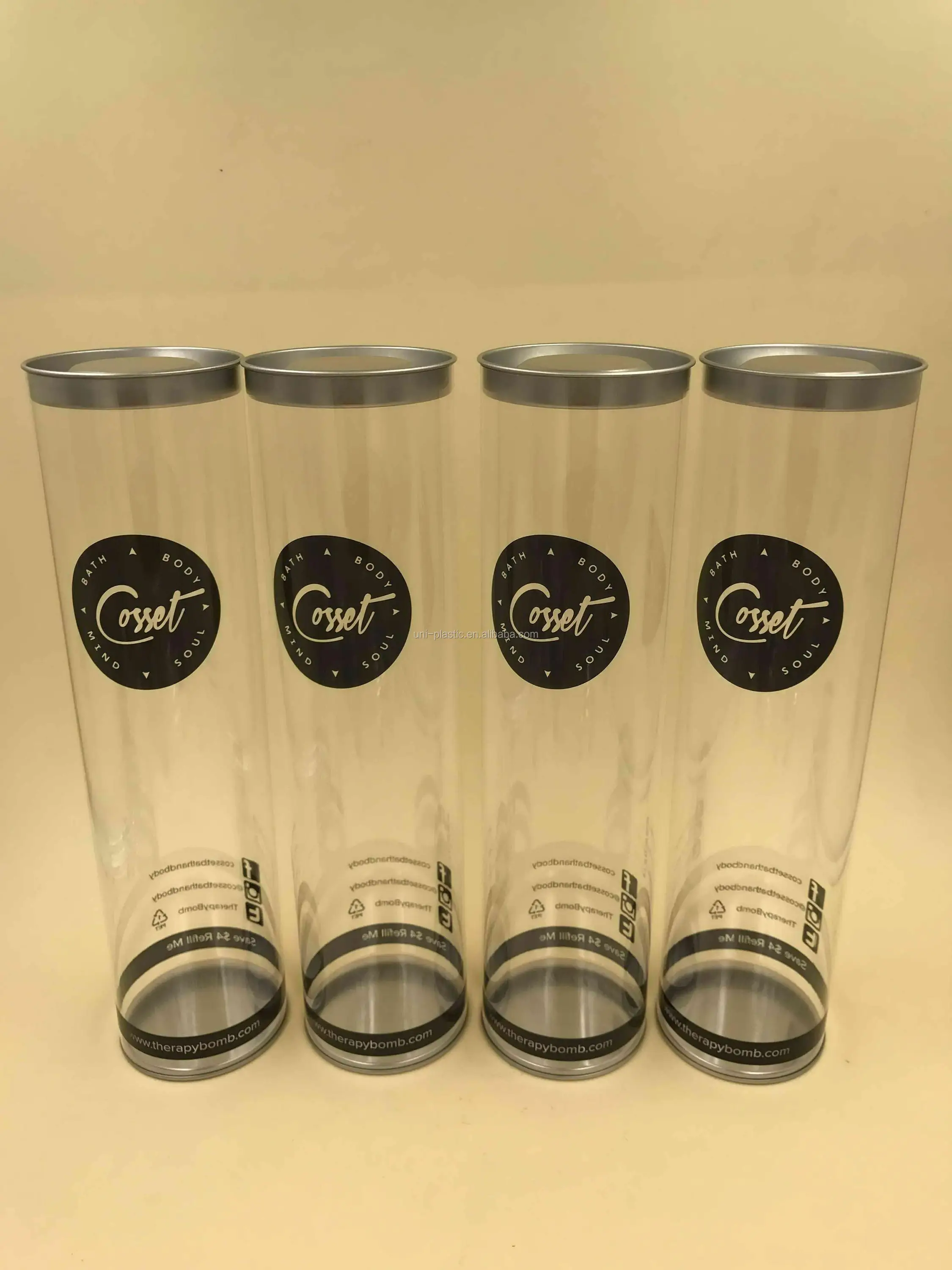Clear Plastic Cylinder Tube /round Packaging With Tinplate Lid And