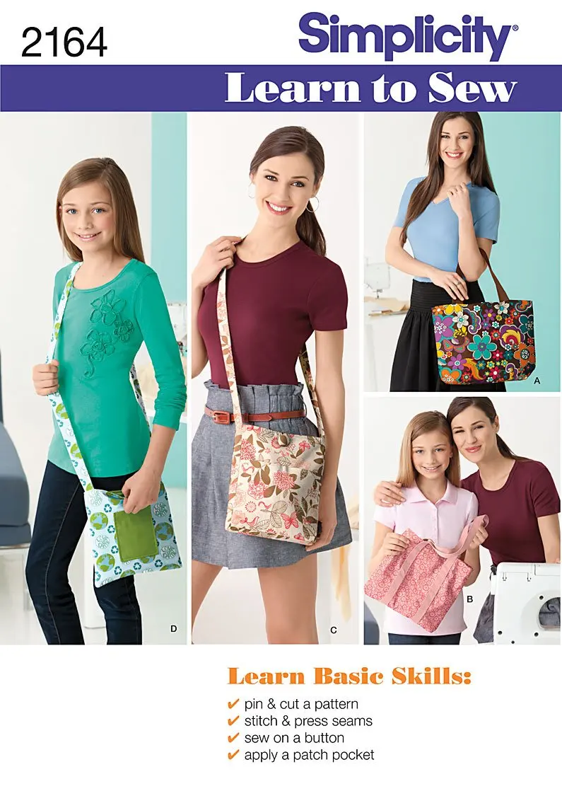 Simplicity Sewing Pattern 2164: Learn To Sew Bags, Size Os (One Size)
