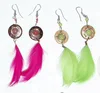Long Earrings Colored Peacock Feather Coconut Bead Handmade Peruvian Jewelry