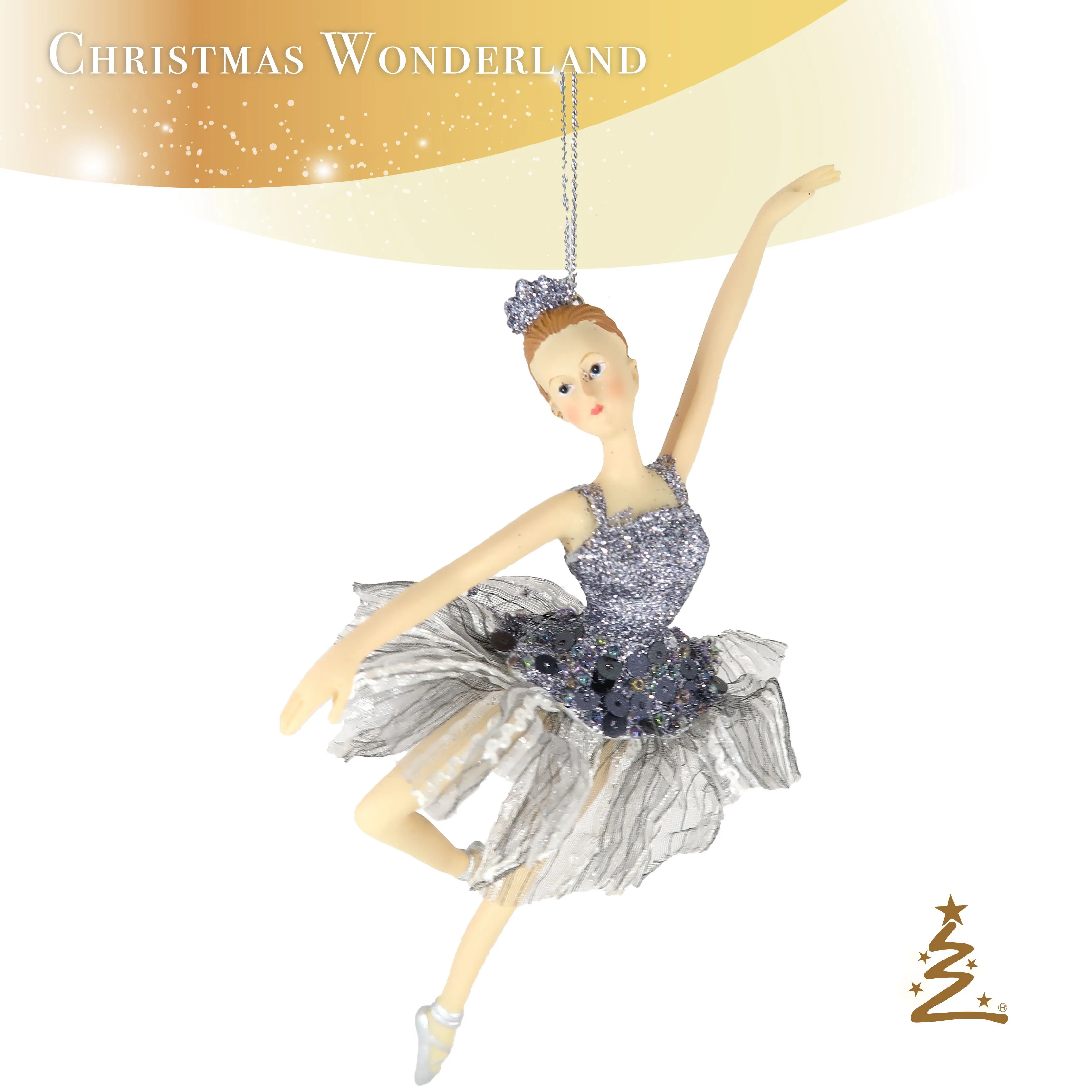 
Christmas Decoration Polyresin Grey Glitter Dress Ballerina Ornament 