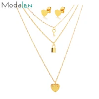 

Modalen Heart Locket and Key Multi Layered Necklace Stainless Steel Jewelry Set