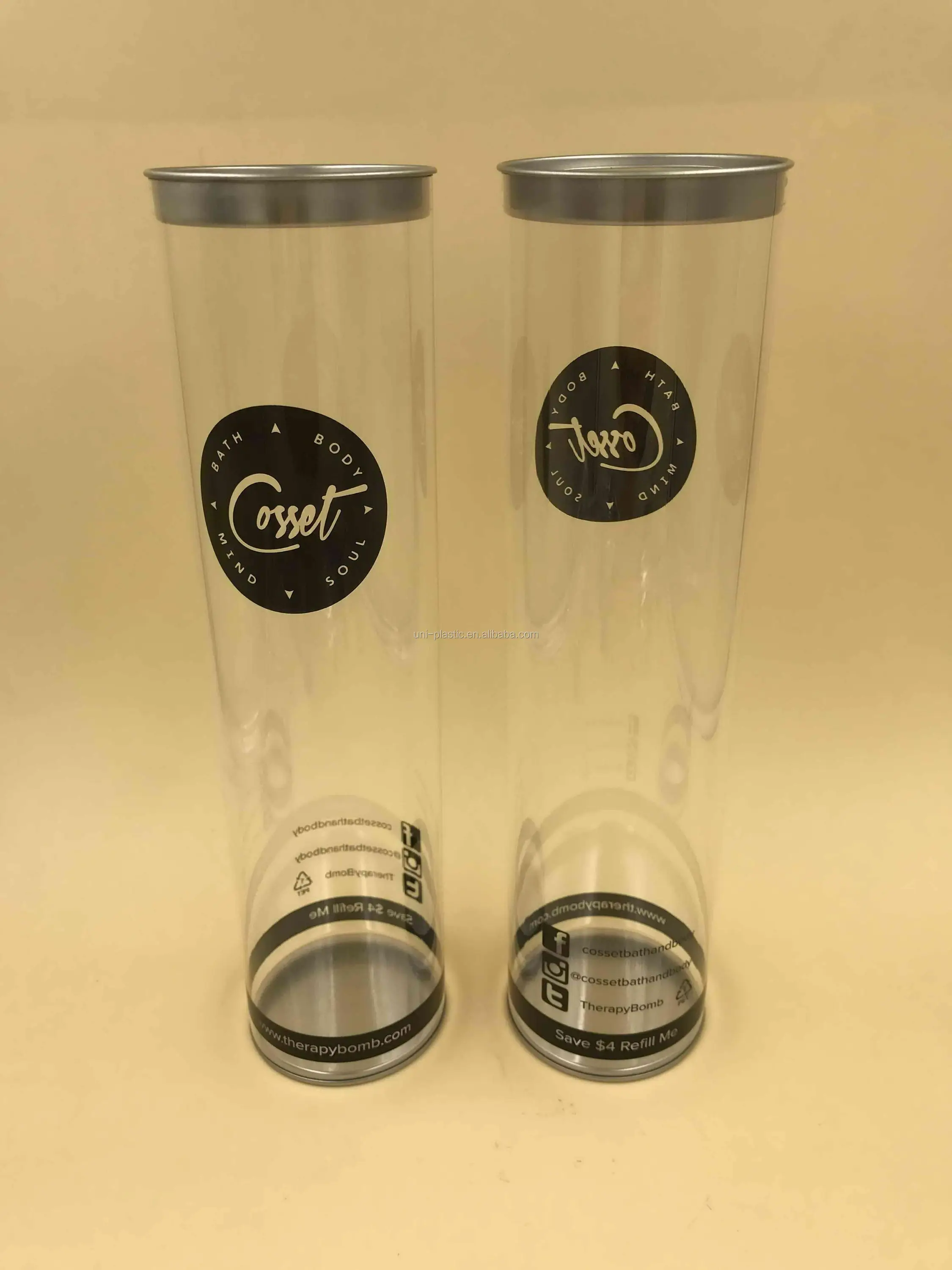 Clear Plastic Cylinder Tube Tinplate Lid And Bottom Clear Tube