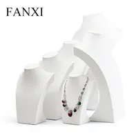

FANXI Custom Luxury Jewelry Exhibitor Organizer Bust For Pendant White PU Leather Necklace Display Mannequins
