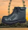 OW 178 Black High-cut Split Leather With Zip Great Value Safety Shoes Steel Toe Cap, Steel Midsole Outsole PU
