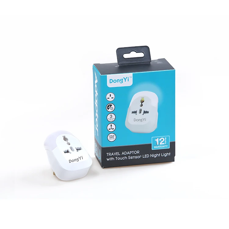 
UK British plug Travel adapter with touch mode sensor 3 brightness LED night light 