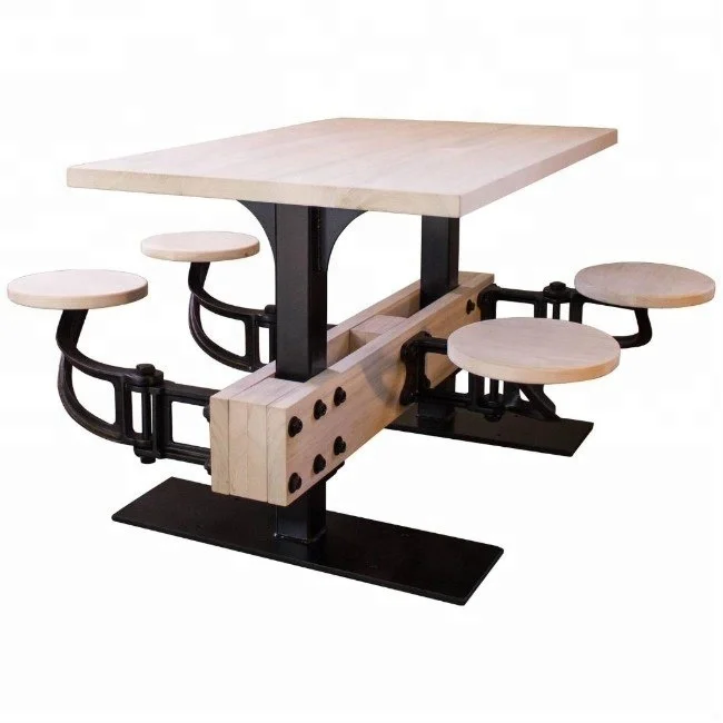 
Industrial & vintage rusty black cast iron & natural mango wood 4 seater swing dining table with stools 
