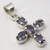 religious pendant prong setting pendant iolite natural gemstone 925 sterling silver