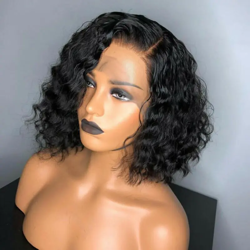 

BOB Short Lace Front Human Hair Wigs Brazilian Remy Short Curly Bob Wig For Girl 13*6 lace front wig 6inch deep parting