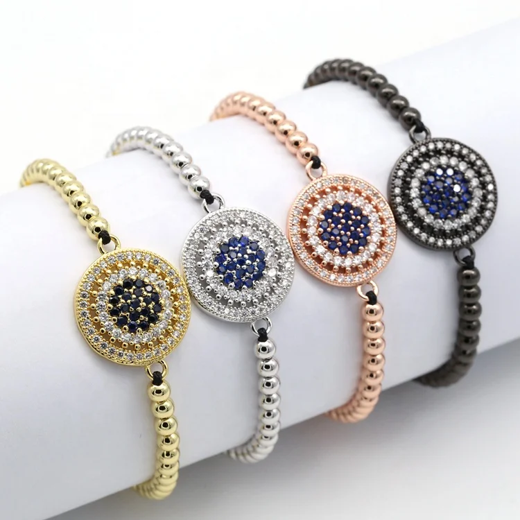 

Wholesale Mexican Jewelry Fashion Micro Pave Zircon Brass Bead Bracelet, Gold;rose gold;silver and black