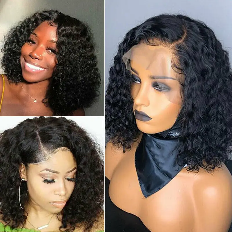 

Short Curly Bob Lace Front Wig Water Wave Brazilian Remy Human Hair Full Wigs 13*6 lace front wig 6inch deep parting