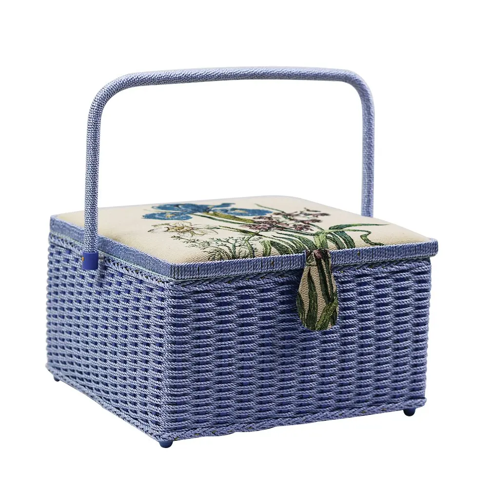 D&D Medium Sewing Basket with Sewing Kit Accessories Wooden Sewing