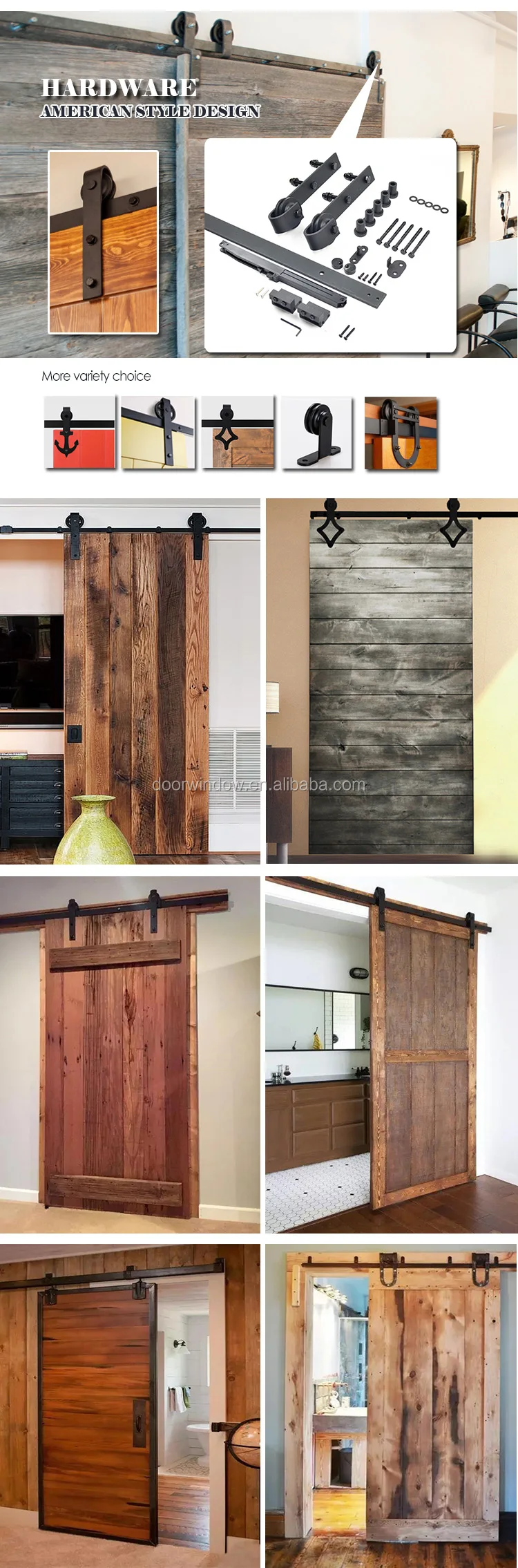 Old knotty alder pine larch wooden door slats designs by-passing sliding barn door with heavy track
