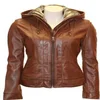 Top Quality Brown Leather Ladies Jacket with hood 100% Real Leather jacket