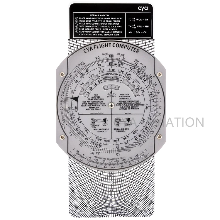 

E6B Flight Computer waterproof plastic slide graphic E6-B computer for flying school students, White & black